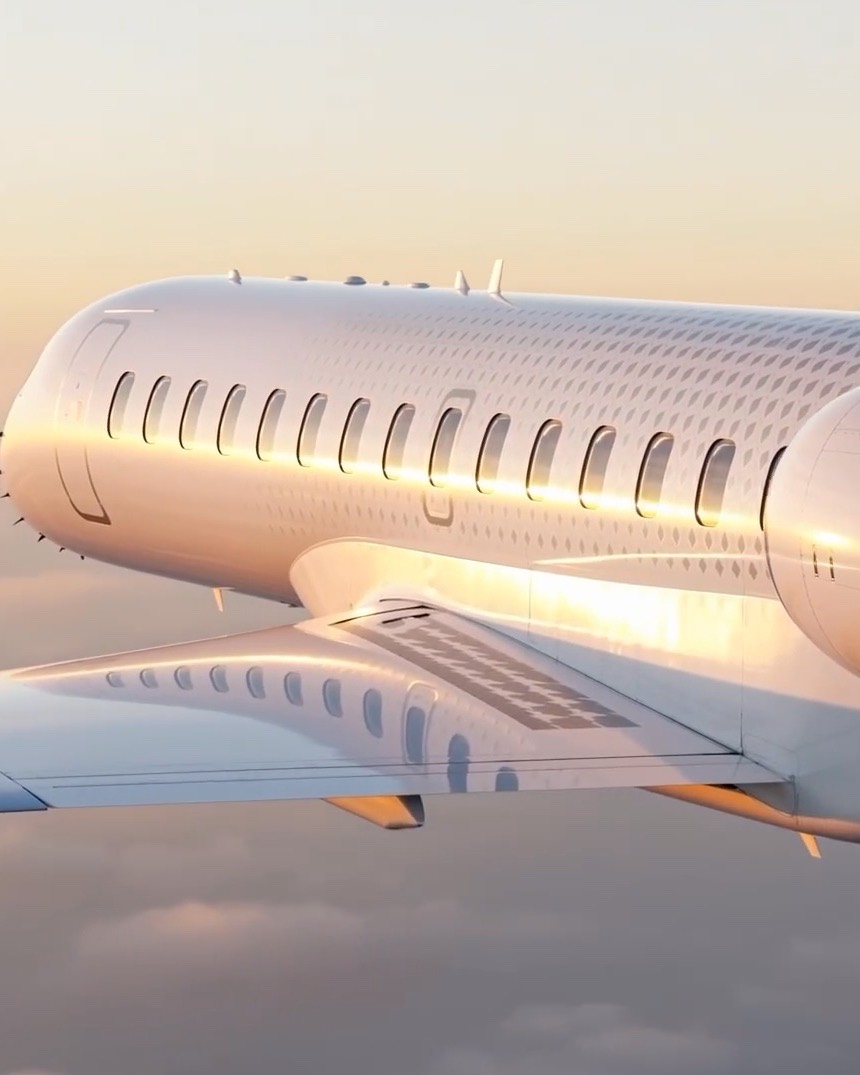 Cabin windows of a private jet in golden light