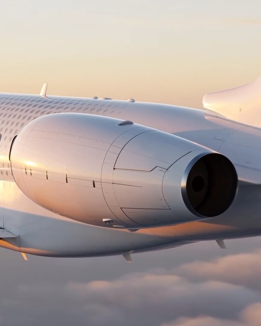 Engine of a private jet at altitude